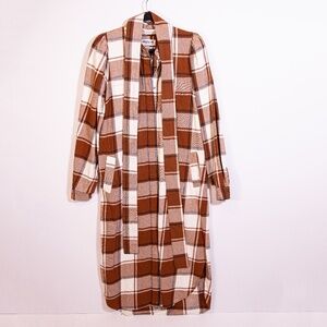 Essentiel Antwerp Abetty Robe Check Plaid Print Pattern Brown White Midi Dress